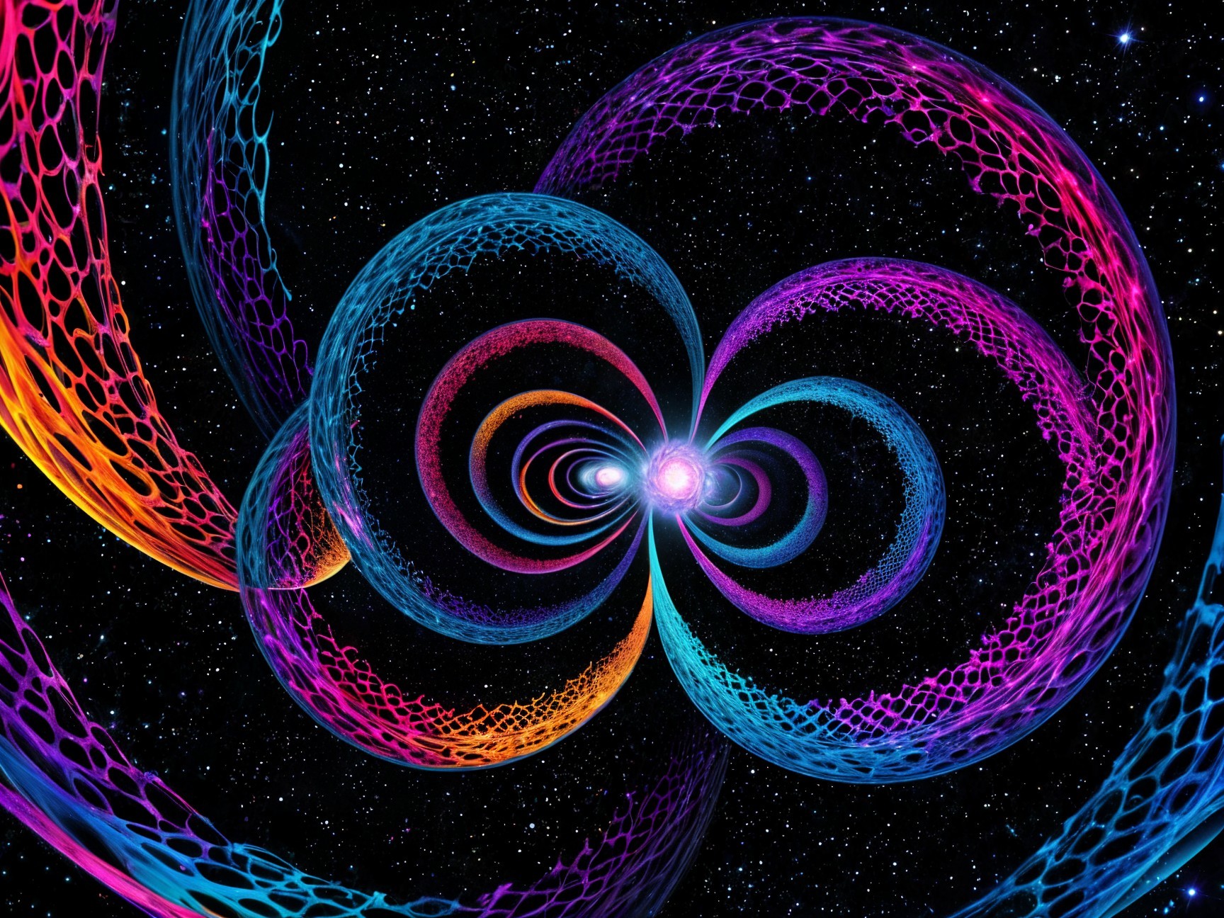 Vibrant Cosmic Scene with Swirling Interconnected Rings
