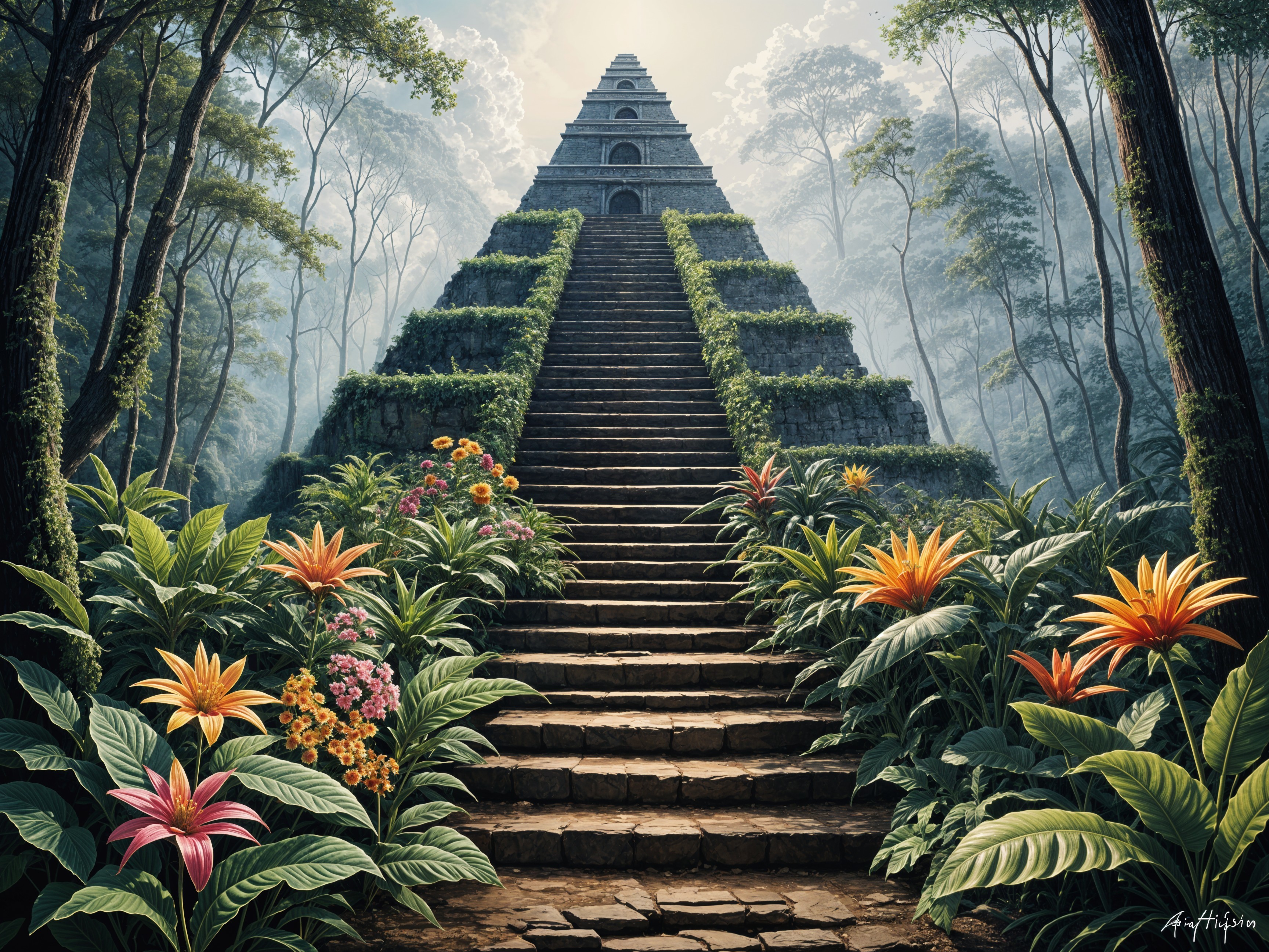 Majestic Pyramid Surrounded by Tropical Jungle Scenery