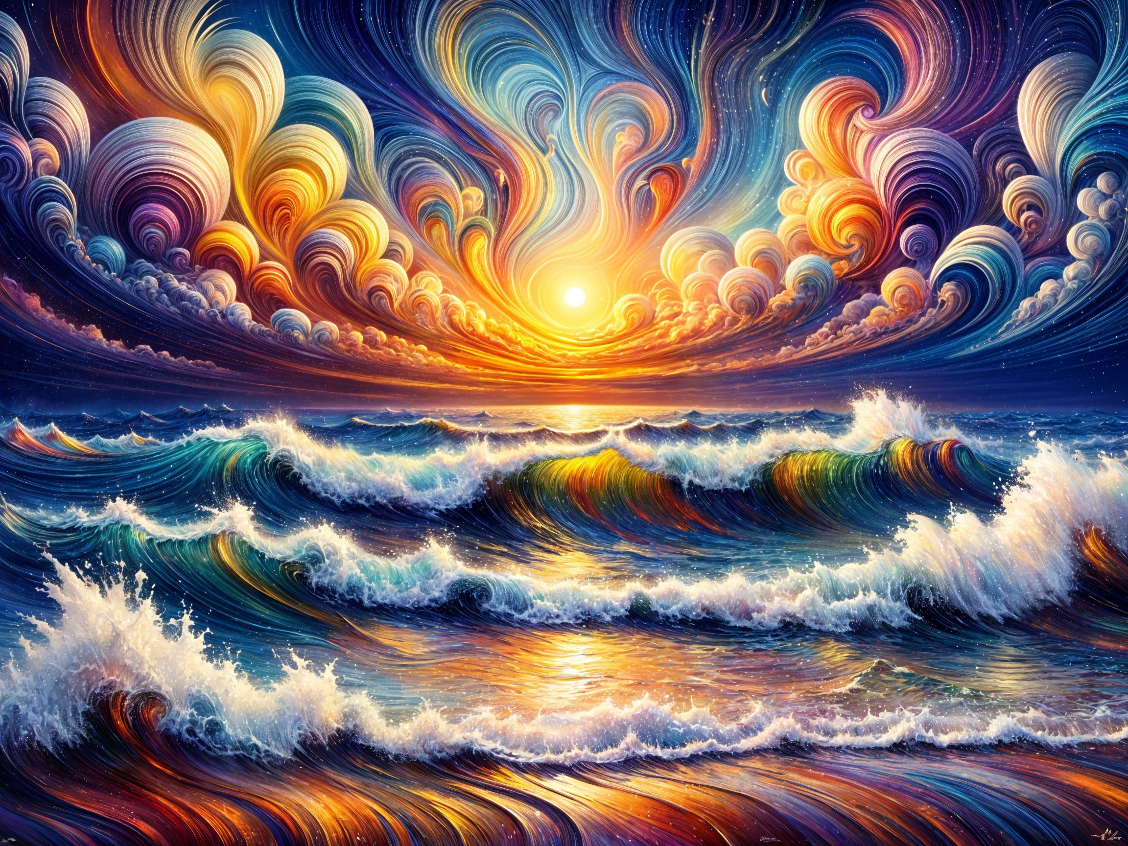 Vibrant Sunset with Colorful Sky and Reflecting Waves