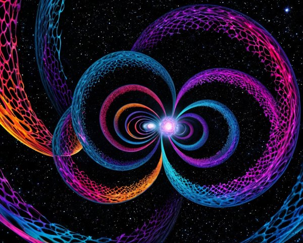 Vibrant Cosmic Scene with Swirling Interconnected Rings