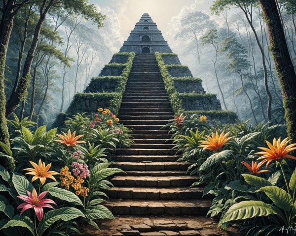 Majestic Pyramid Surrounded by Tropical Jungle Scenery