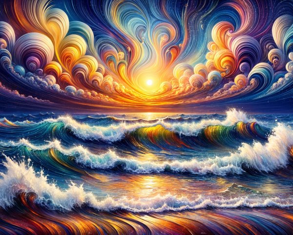 Vibrant Sunset with Colorful Sky and Reflecting Waves