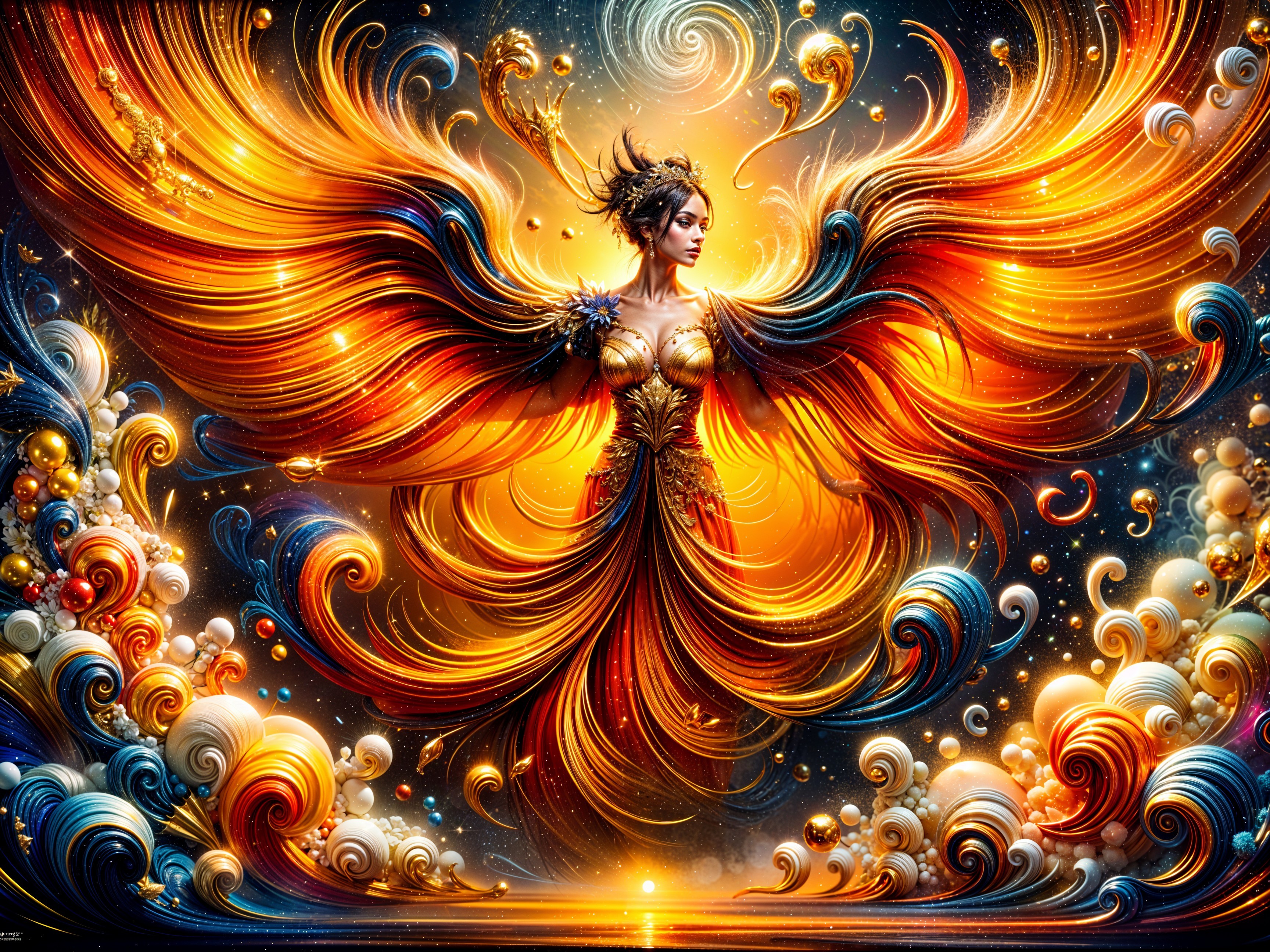 Ethereal Figure Embodying Fire and Light Elements