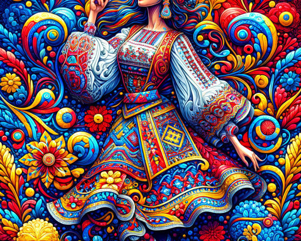 Flamboyant Digital Painting of Romanian Folk Art Woman