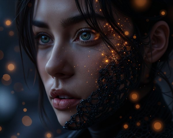 Close-Up Portrait of a Young Woman with Green Eyes