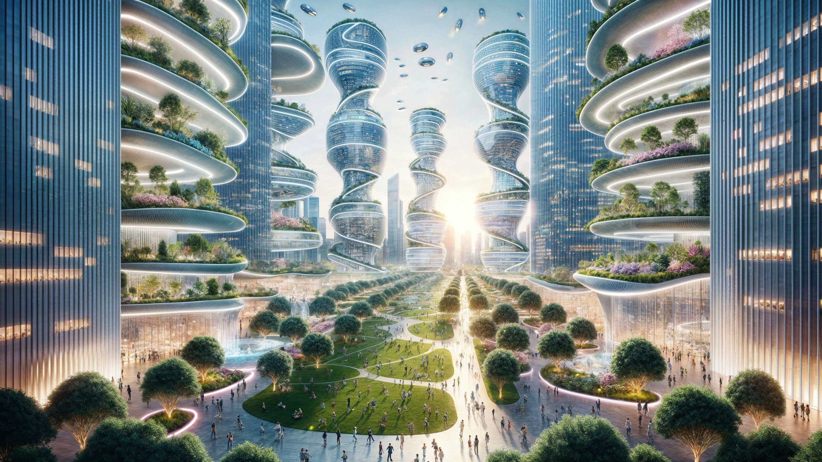 Futuristic cityscape with greenery and advanced architecture