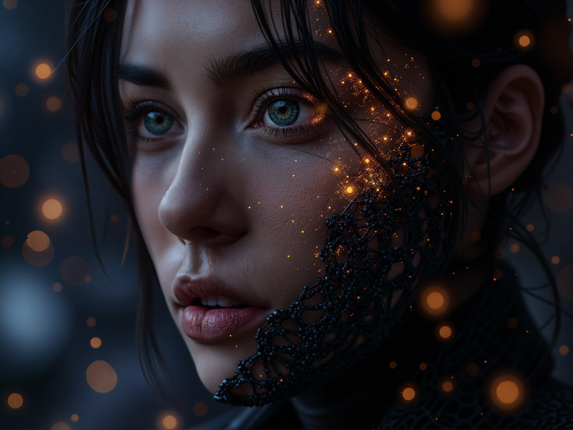 Close-Up Portrait of a Young Woman with Green Eyes