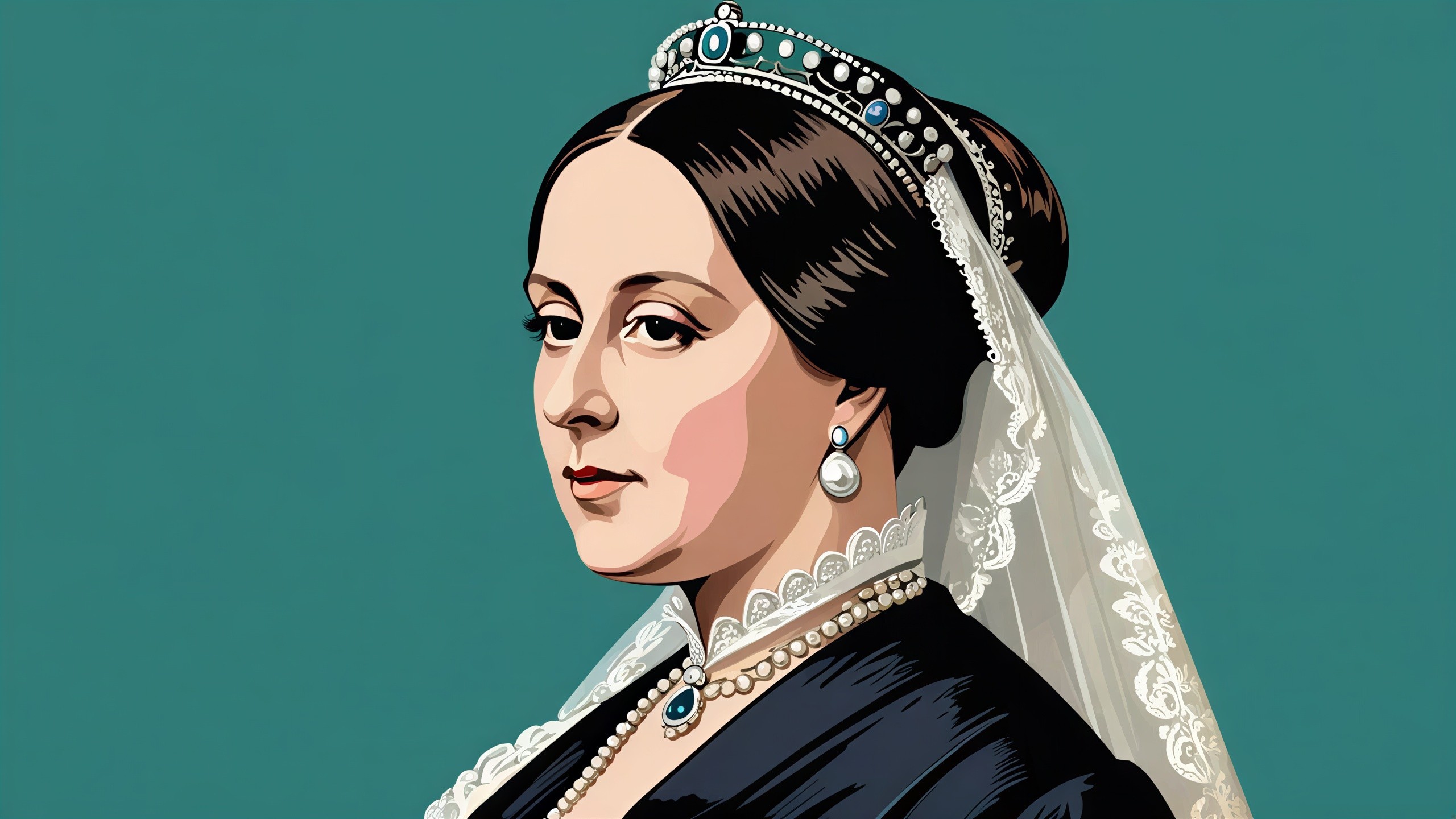 Pop Art Illustration of Queen Victoria in Teal Background