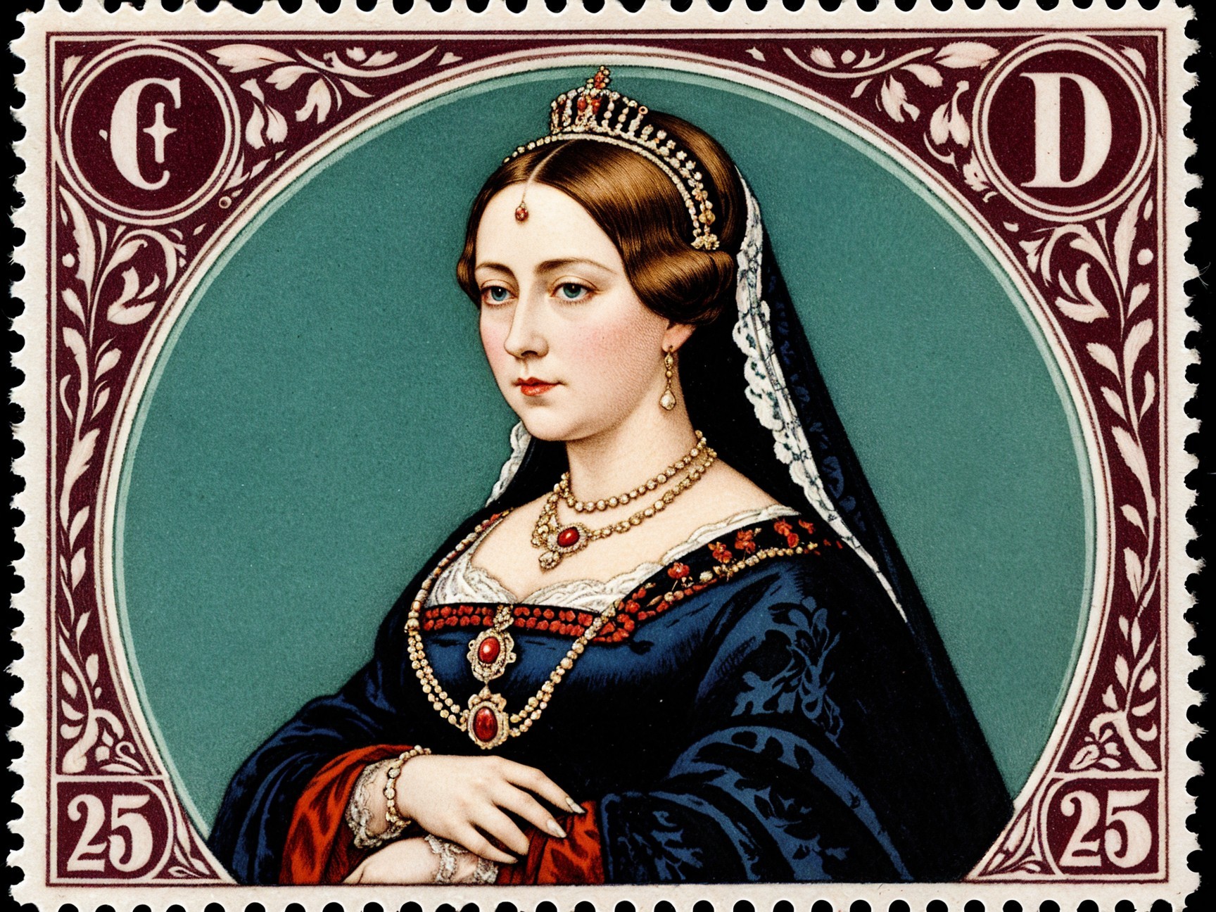 Vintage Stamp of Regal Woman in 19th-Century Attire