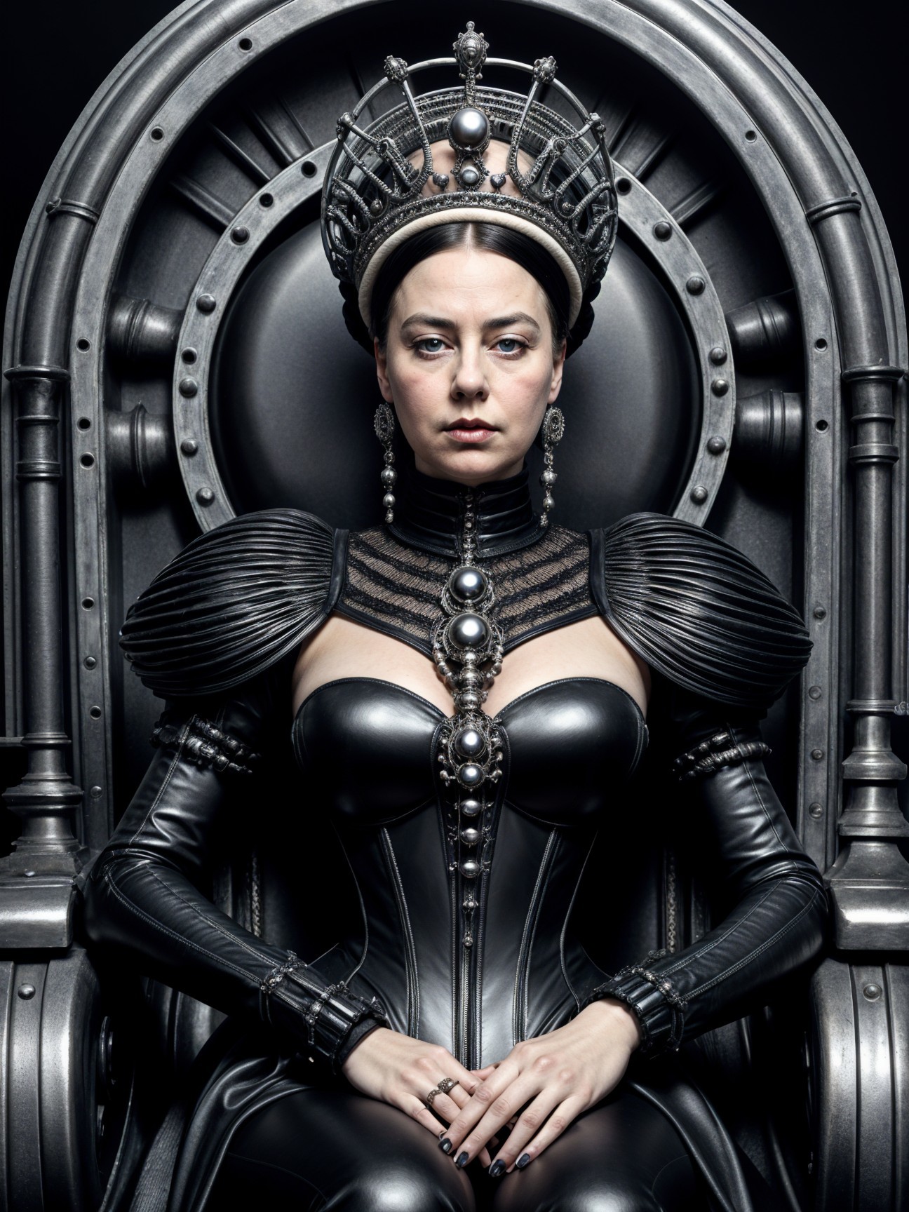 Regal Figure on Gothic Throne in Dark Lighting