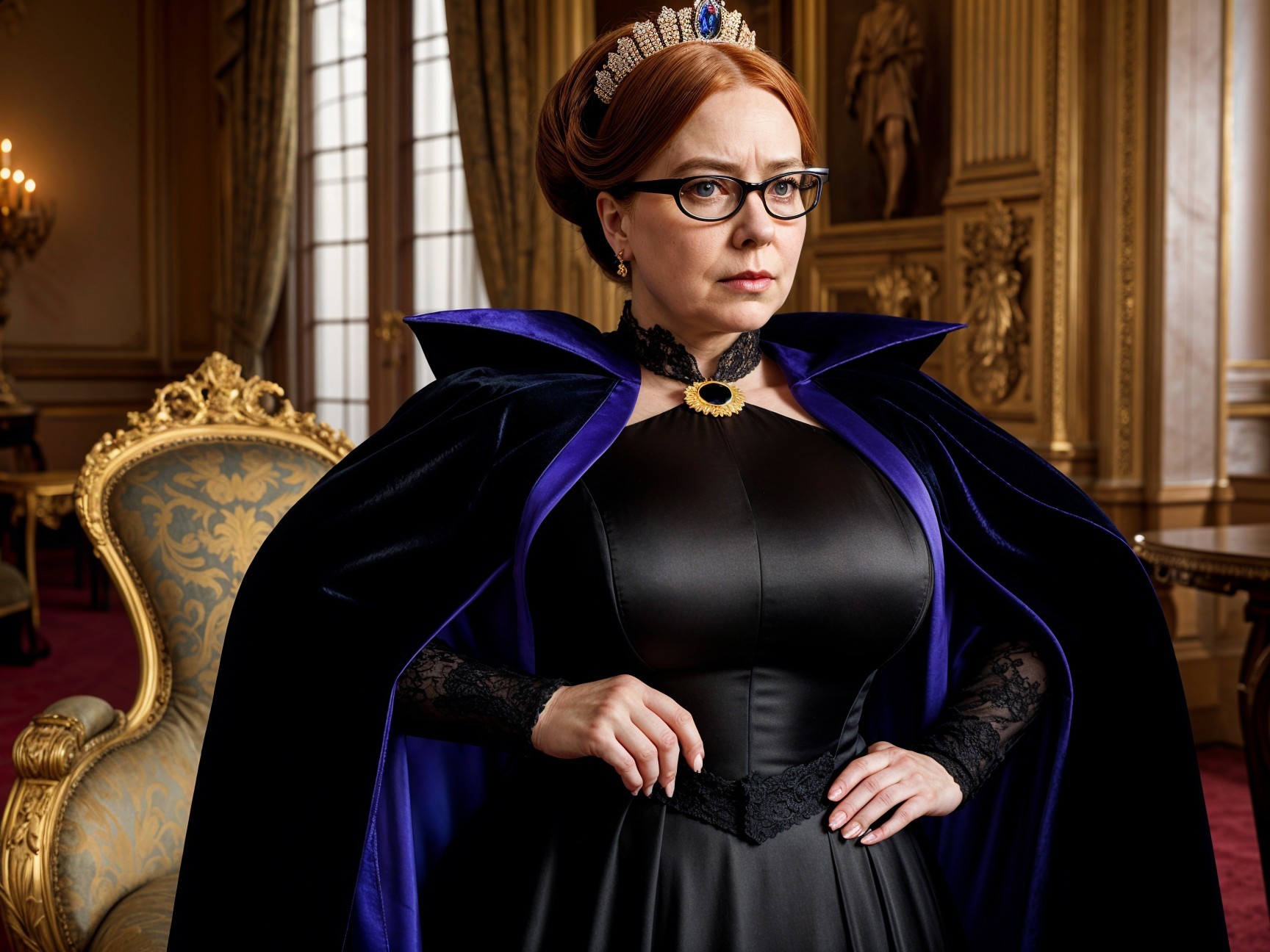 Regal Figure in Opulent Room with Elegant Attire