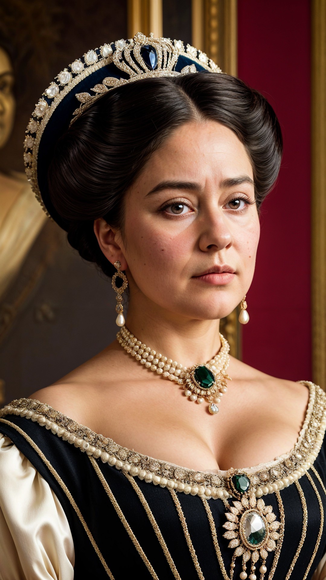 Historical Woman in Elegant Gown with Regal Accessories