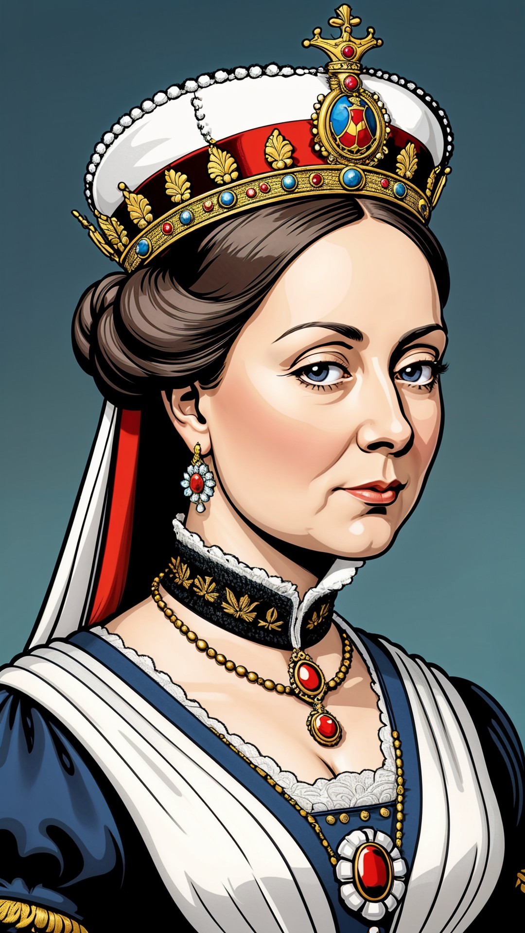Regal Woman in Crown and Elaborate Gown