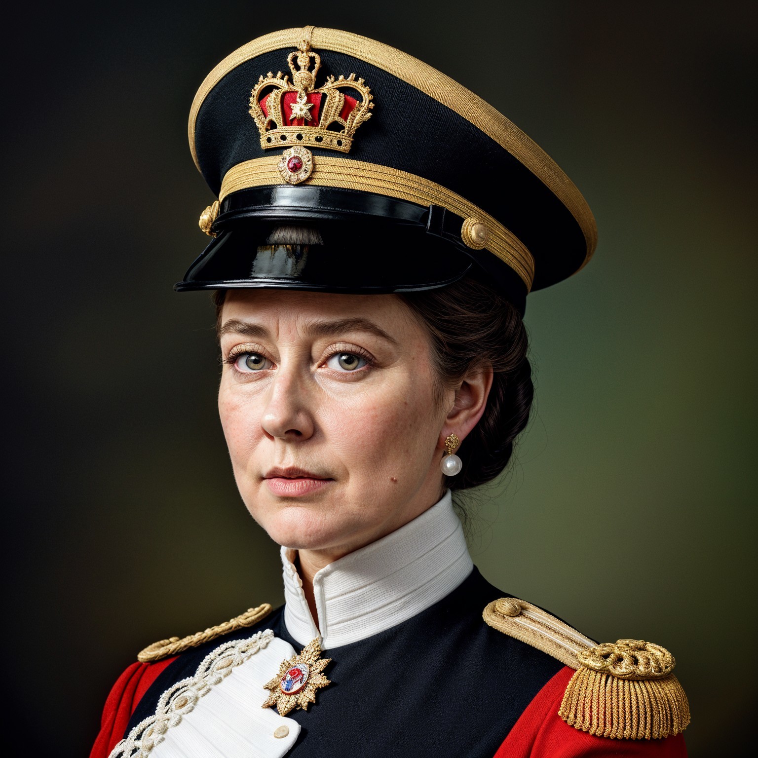 Formal Military Uniform with Decorative Hat and Epaulettes