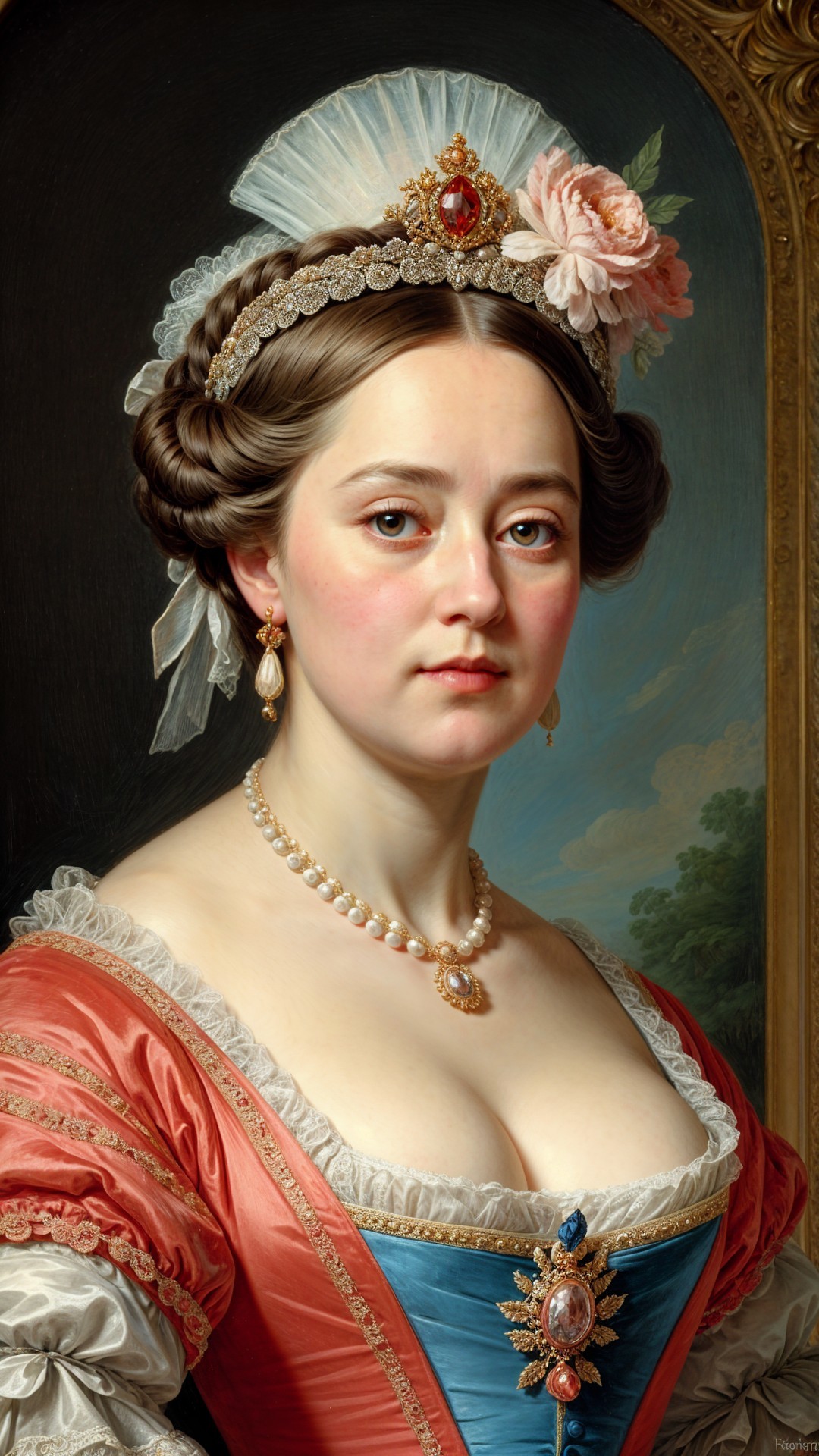 Historical portrait of a young woman in elegant gown
