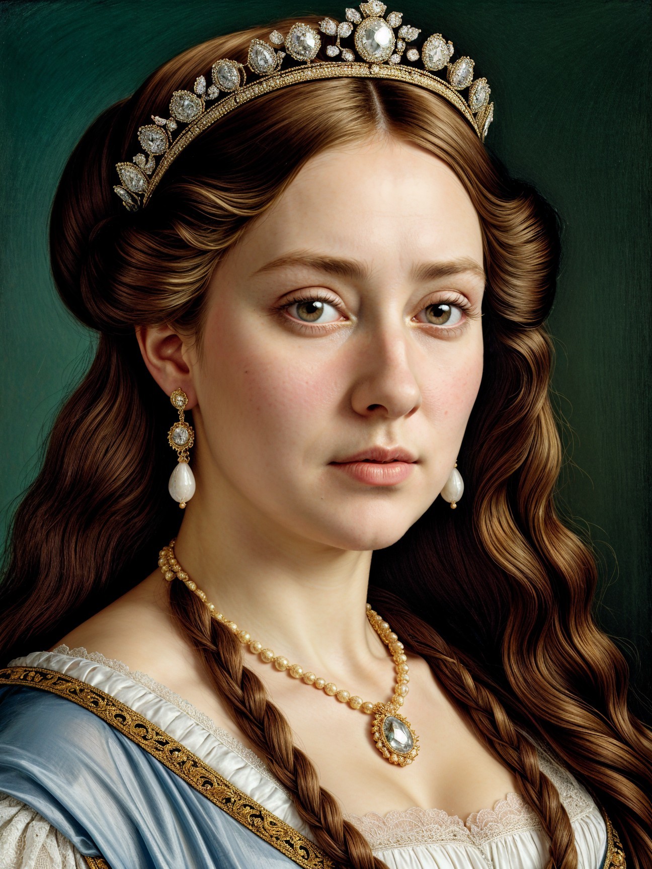 Elegant Woman in Regal Blue Gown with Tiara