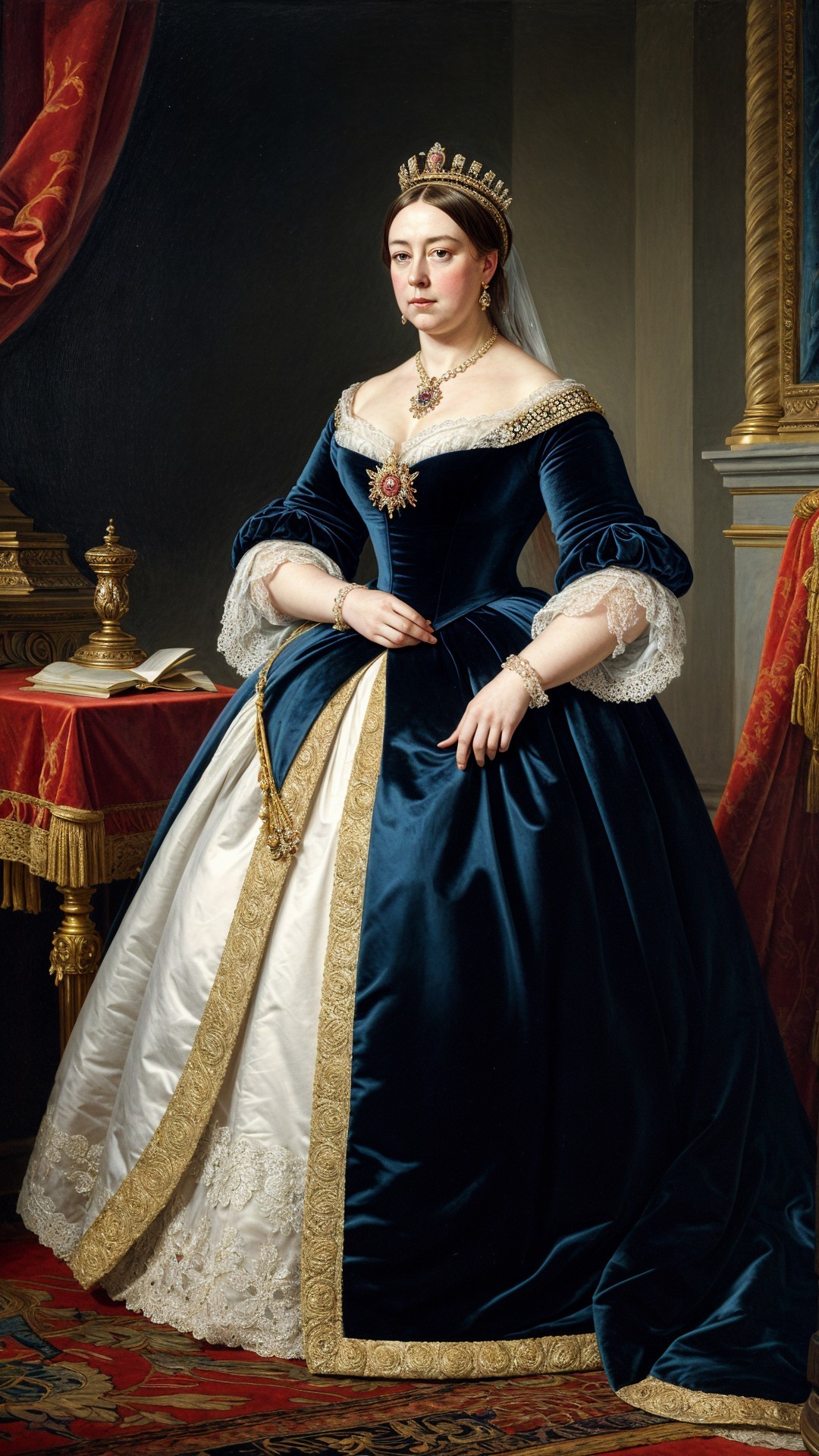 Regal Woman in Elegant Blue Gown with Jewelry