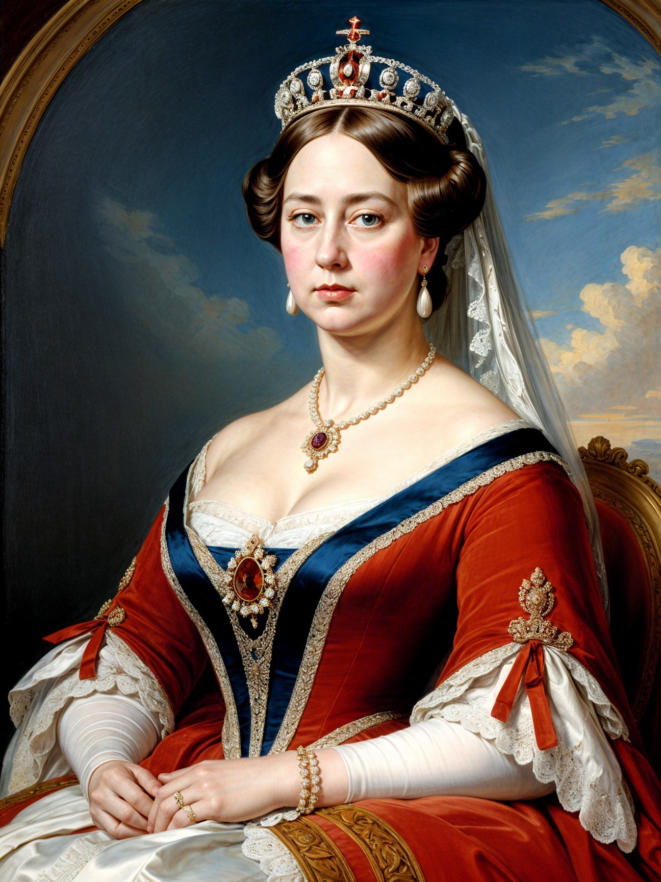 Regal Woman in Lavish Gown with Elegant Accessories