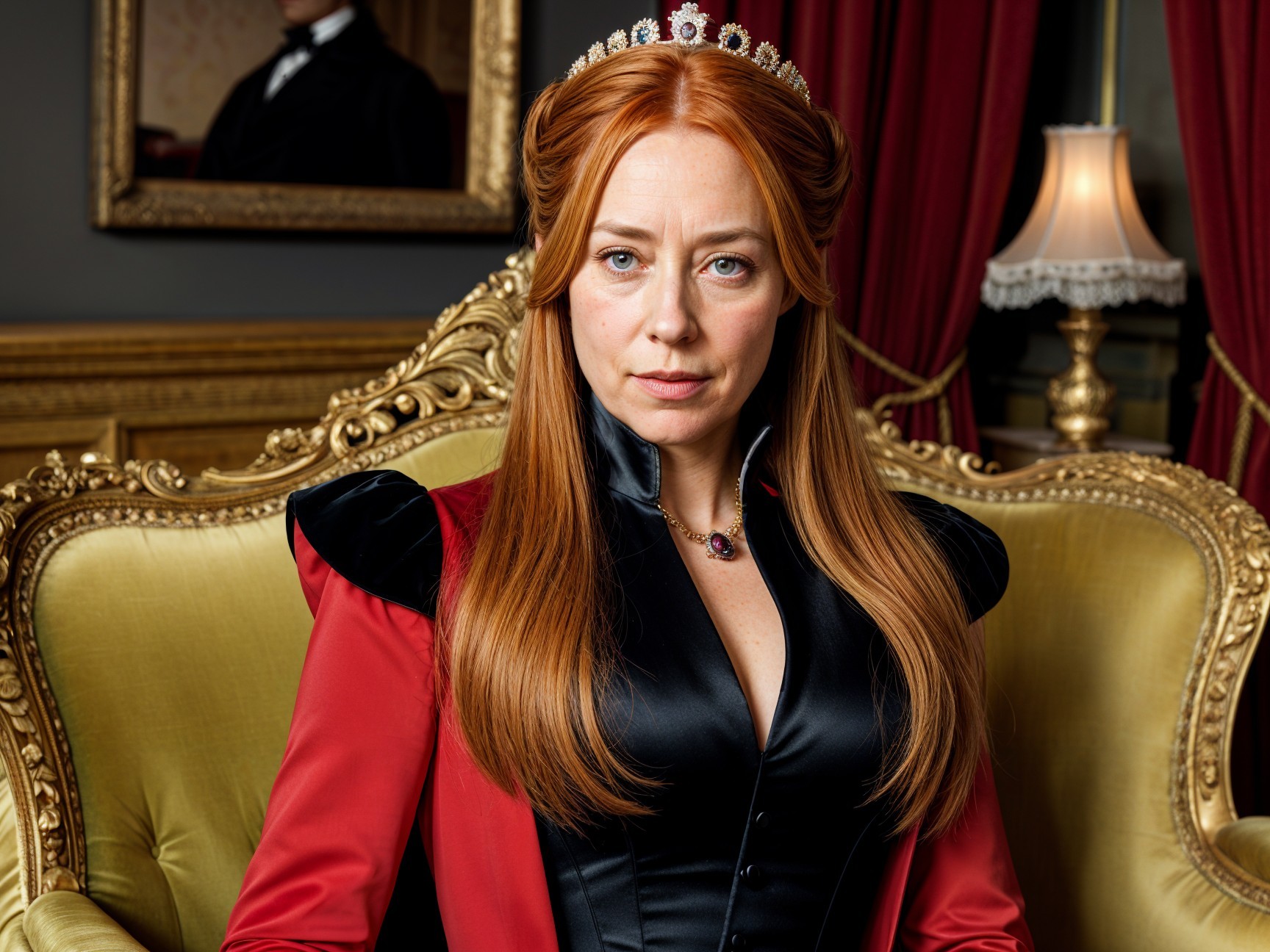 Regal Woman in Lavish Setting with Ornate Chair
