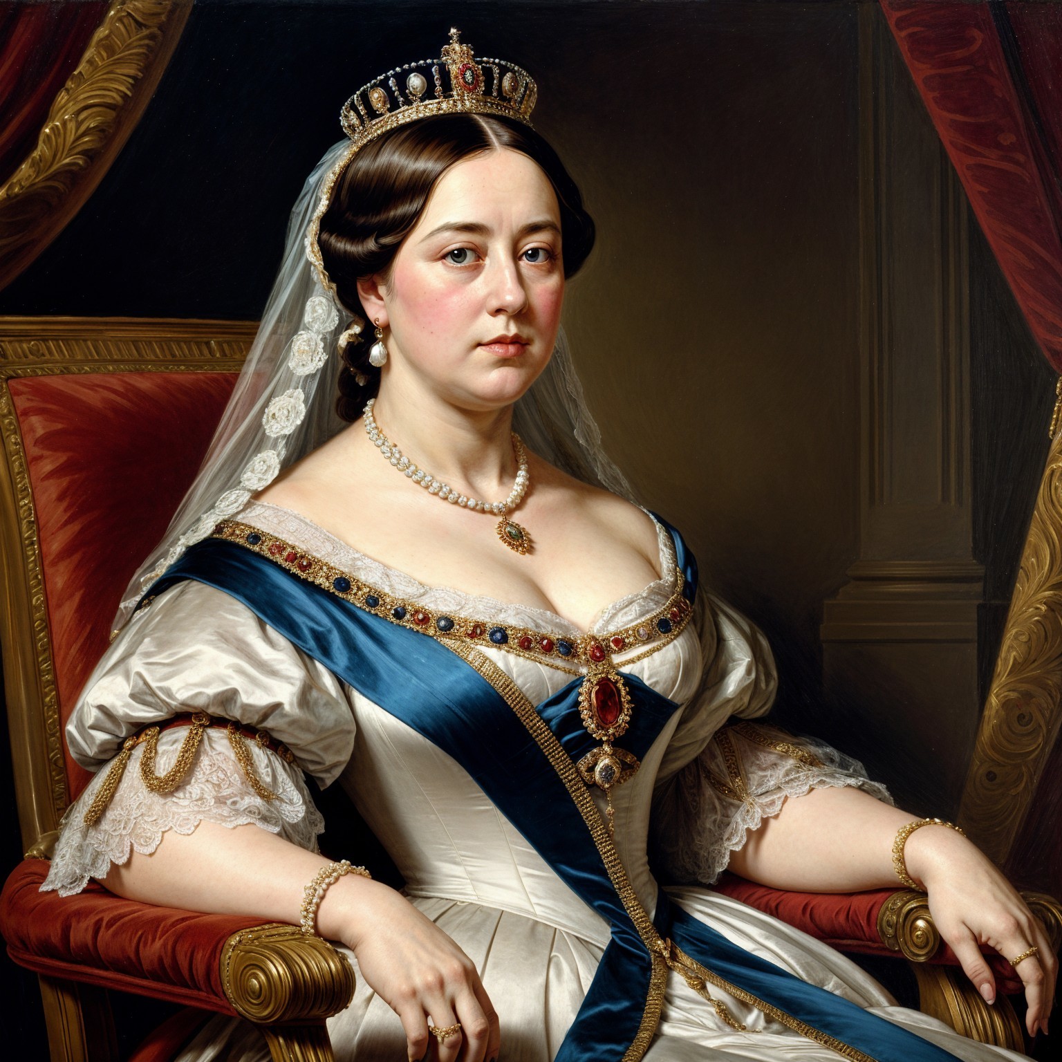 Regal Woman Portrait with Elegant Gown and Crown
