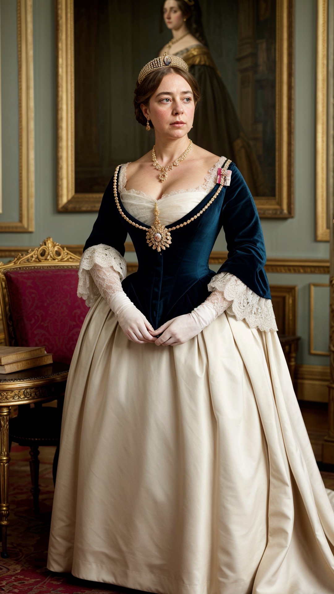 Luxurious Historical Gown with Opulent Setting