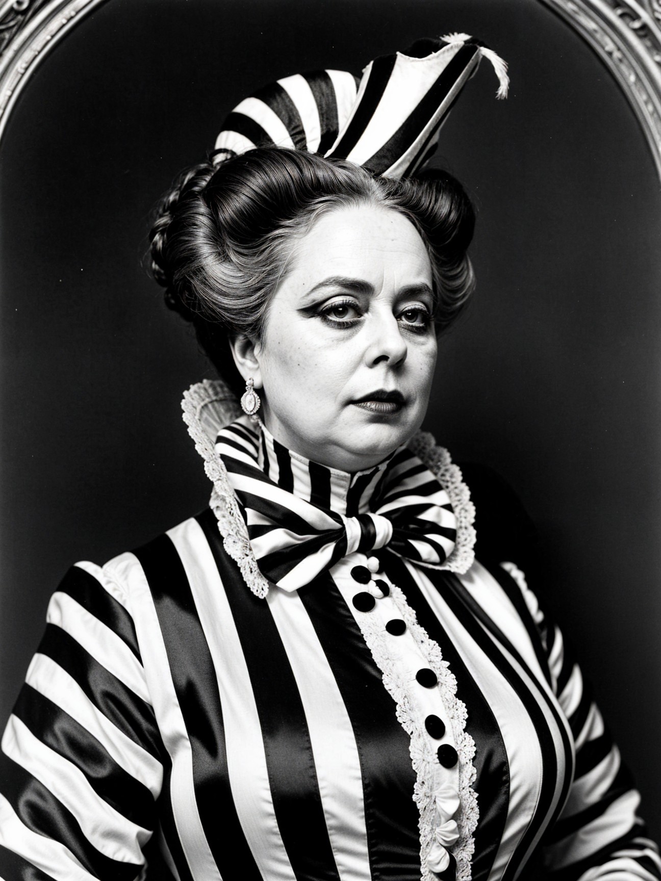 Black-and-white portrait of a woman in vintage attire