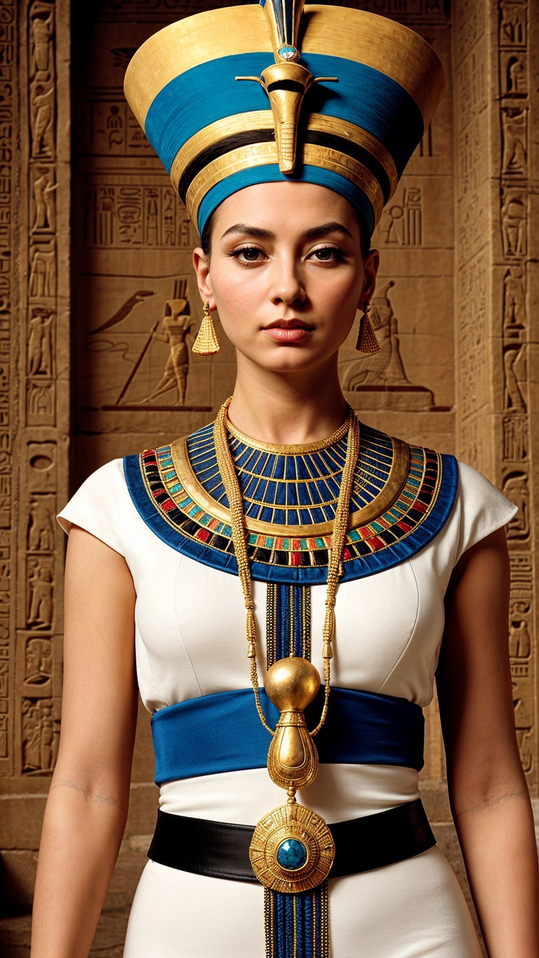 Ancient Egyptian Costume with Ornate Headdress and Jewelry