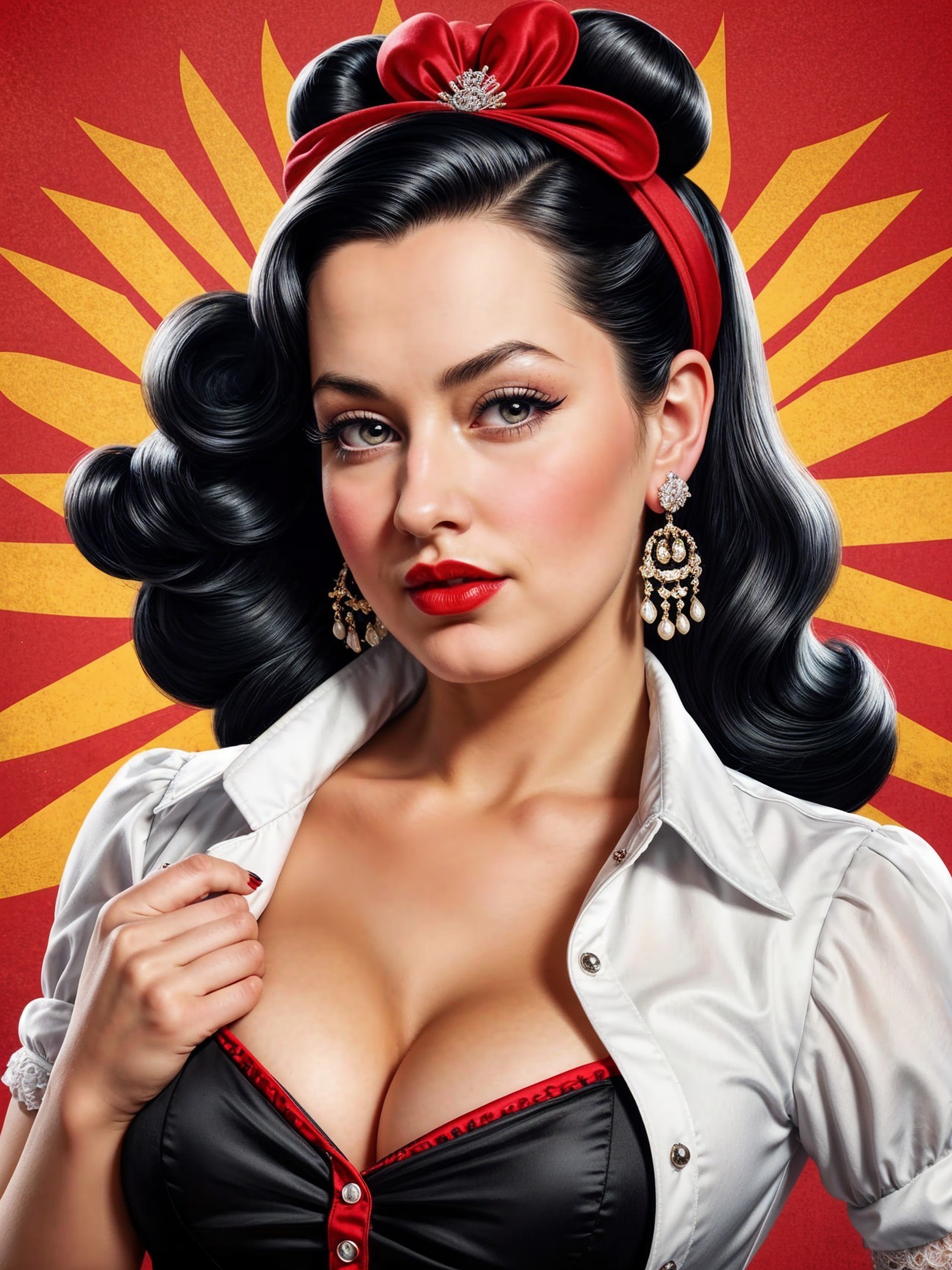 Glamorous Woman in Retro Waves with Bold Makeup
