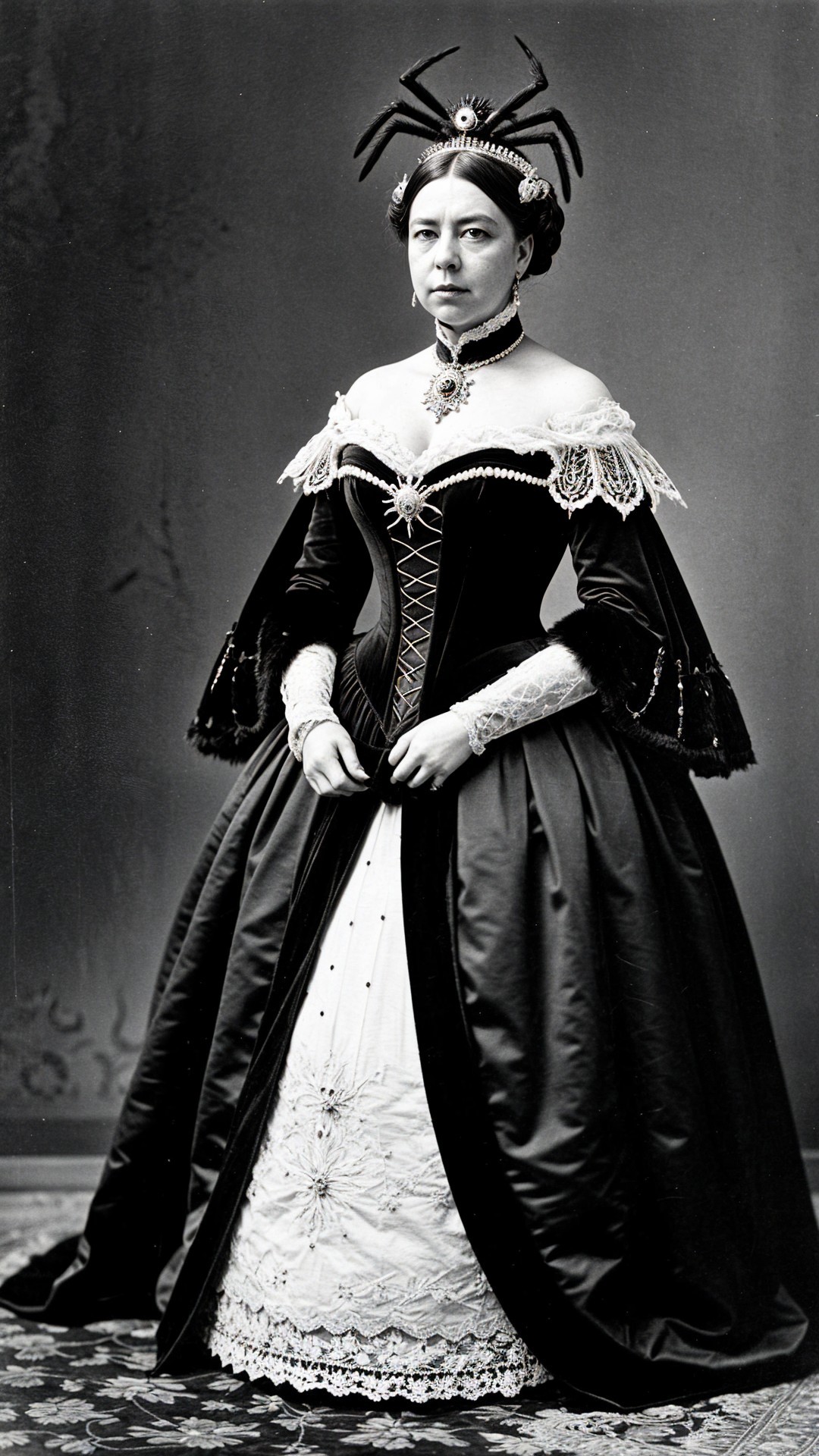 Elegant 19th-Century Woman in Elaborate Gown