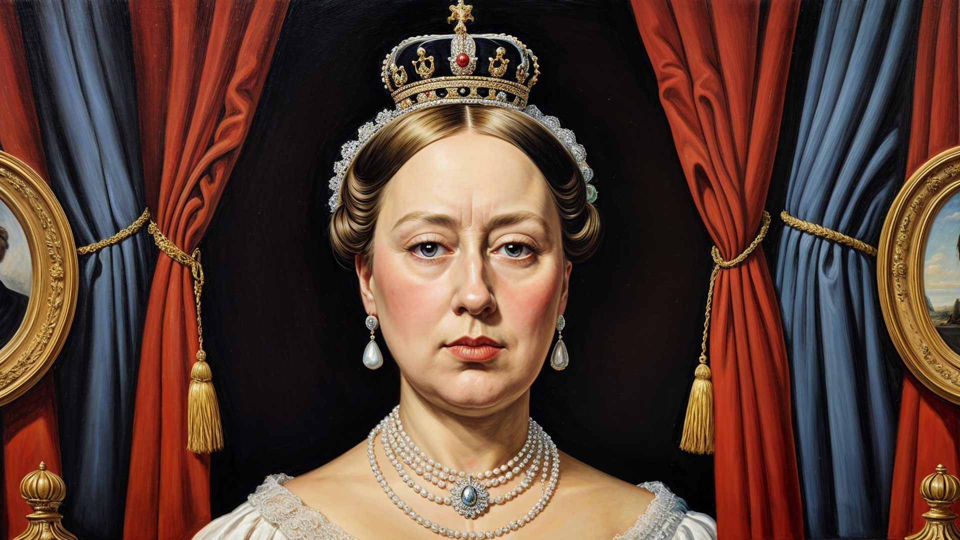 Regal Woman's Portrait with Crown and Jewelry Details