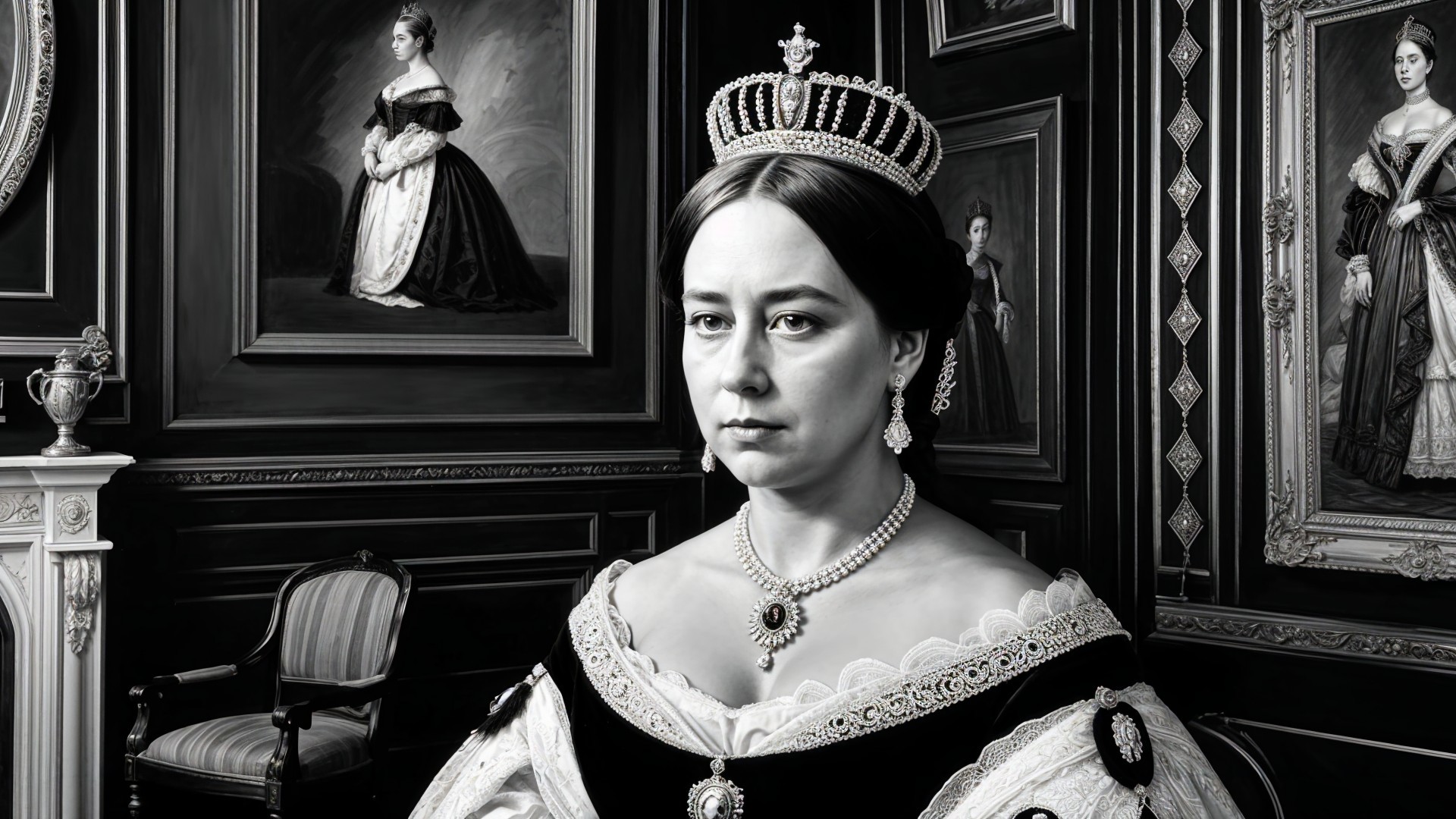 Regal Woman in Historical Attire in Lavish Room
