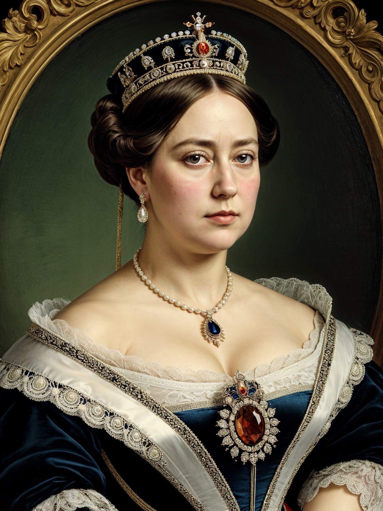 Regal Portrait of Woman in Elegant Blue Gown