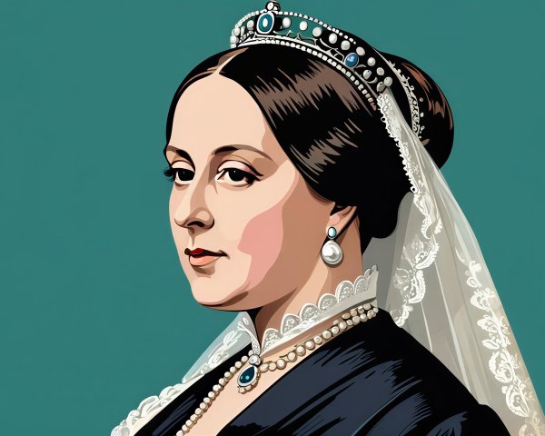 Pop Art Illustration of Queen Victoria in Teal Background