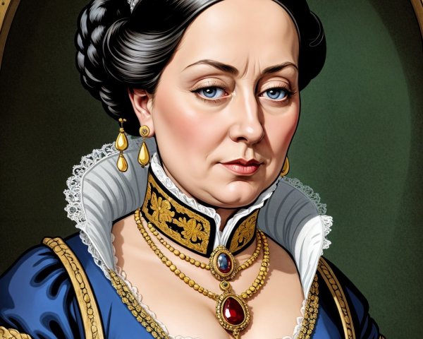 Regal Woman in Ornate Gown with Crown and Jewelry