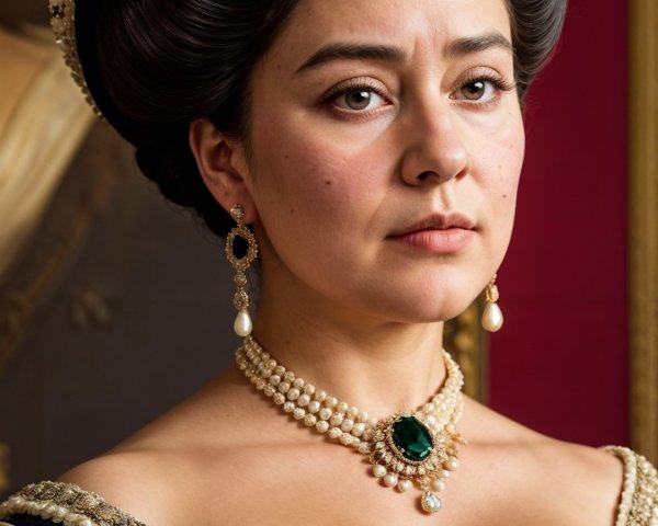 Historical Woman in Elegant Gown with Regal Accessories