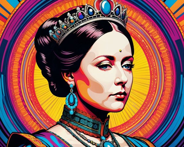 Regal woman portrait with crown and vibrant attire