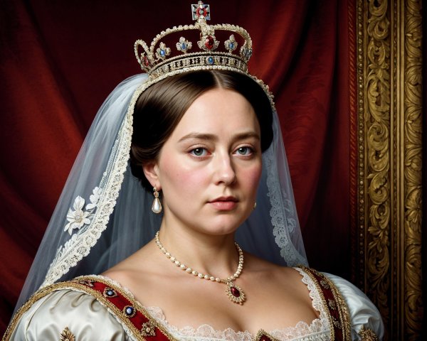 Regal Figure in Elaborate Historical Gown and Crown