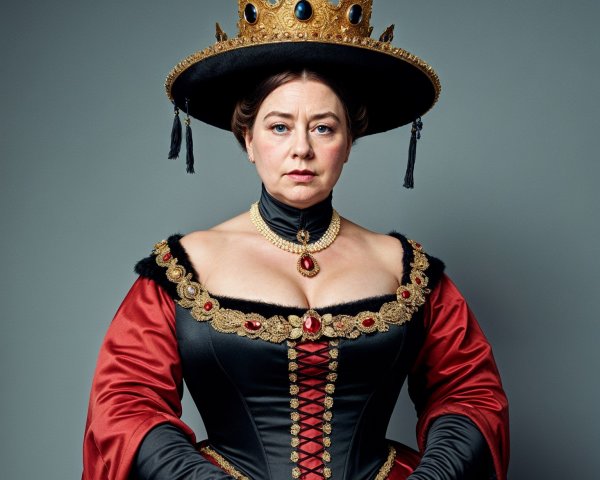 Portrait of a woman in regal black and red attire