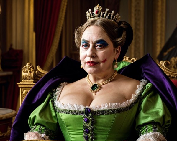 Regal Woman in Green Gown on Ornate Throne
