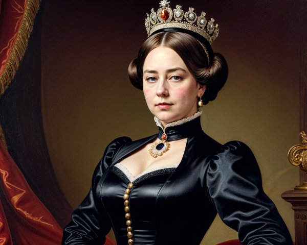 Elegant Woman in Black Dress with Crown and Necklace