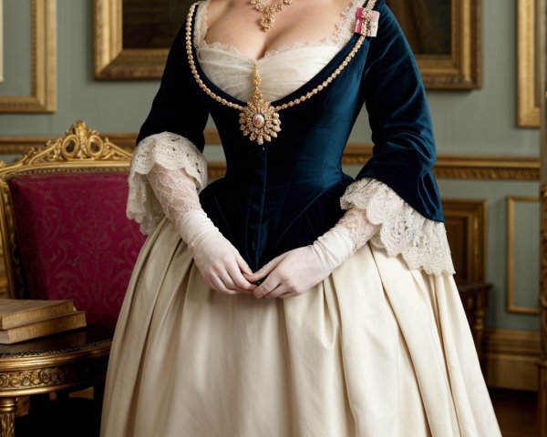 Luxurious Historical Gown with Opulent Setting