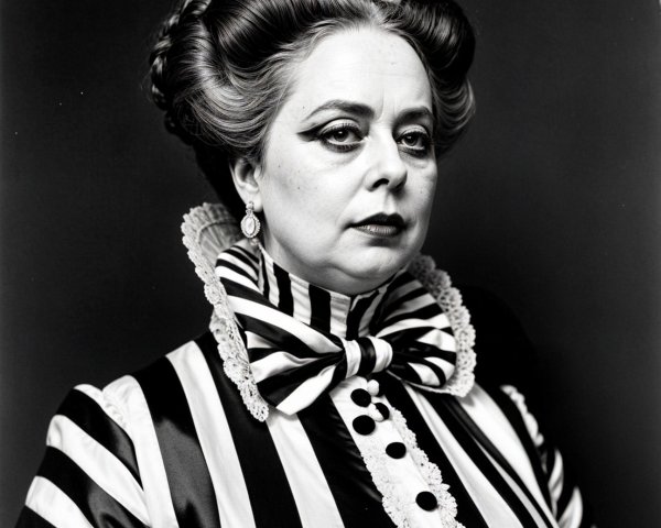 Black-and-white portrait of a woman in vintage attire