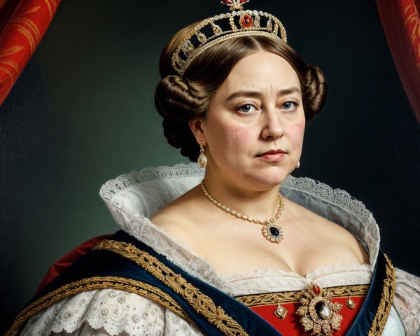 Regal Woman in Opulent Gown and Elaborate Crown