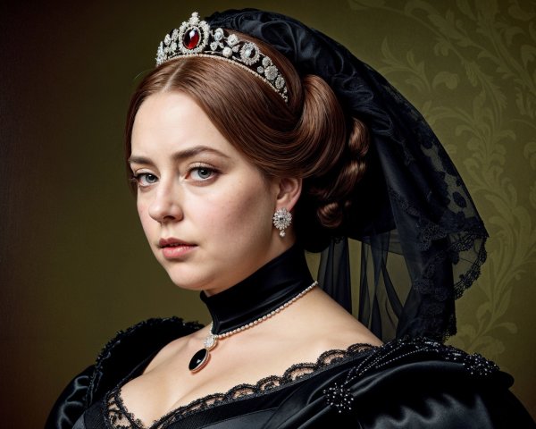 19th-Century Woman in Elegant Black Gown Portrait