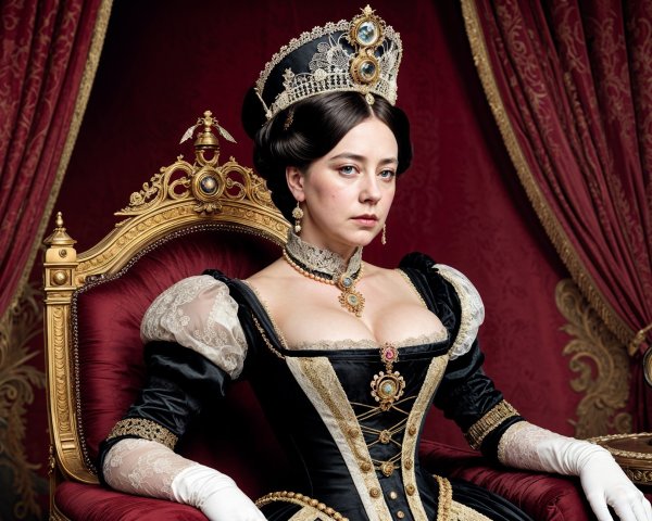 Regal Woman on Lavish Throne in Black Gown