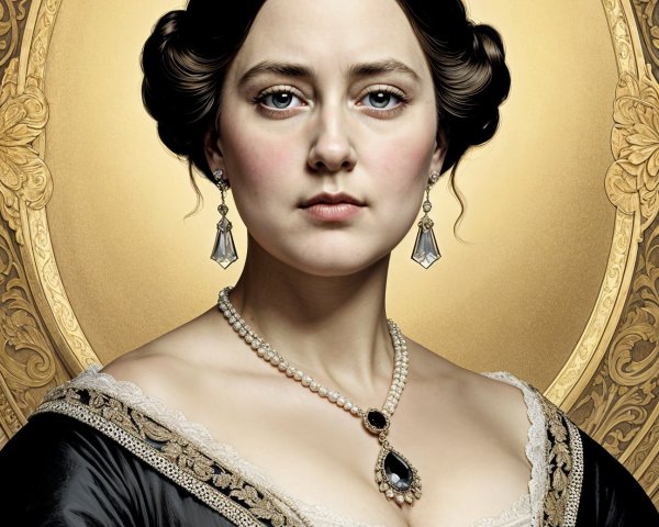 Regal Woman in Black and White Gown with Crown
