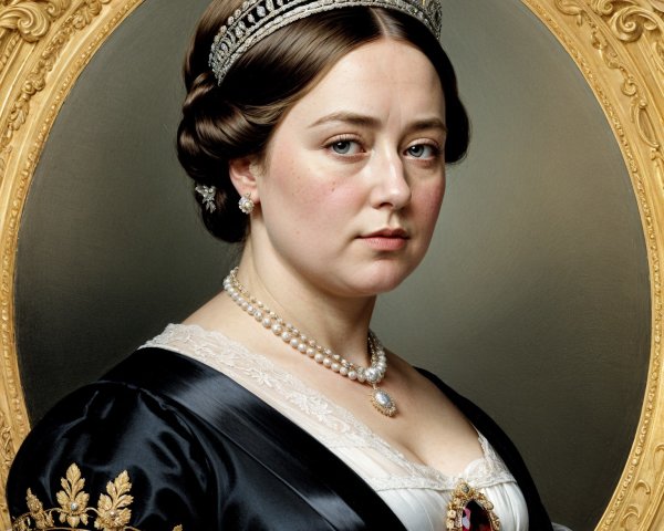 Regal Portrait of a Figure in Black Gown and Tiara