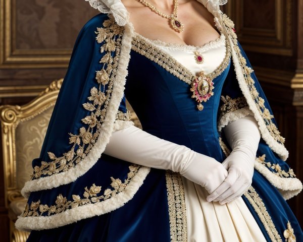 Elegant Woman in Historical Gown with Rich Embroidery