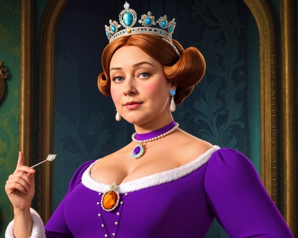 Regal Woman in Elegant Purple Gown with Jewels