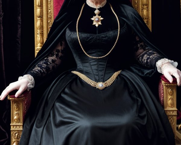 Regal Figure on Ornate Golden Throne in Black Gown